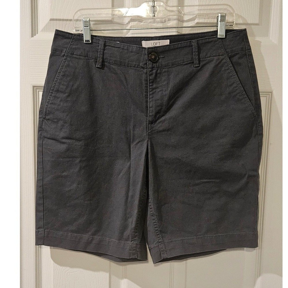LOFT Curvy Monroe Bermuda Shorts Womens 4 Gray Chino Cotton Stretch NWT
